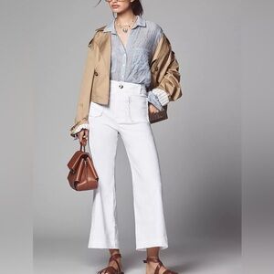 Anthropologie Maeve Colette Scallop Pocket Crop Wide Leg Pants White Color 26